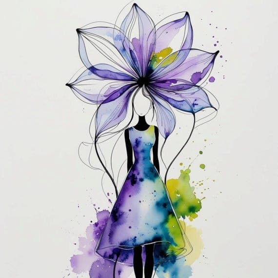 Floral Woman Clipart Set β view 6 β watercolor clipart transparent PNG instant download