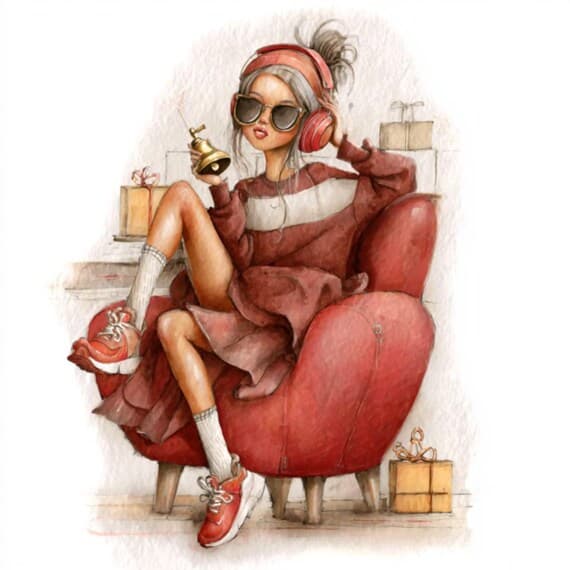 15 Quirky Cozy Christmas Girl Clipart (JPG) β view 7 β watercolor clipart transparent PNG instant download