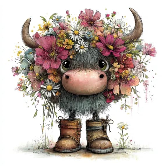 33 Whimsical Baby Highland Cow Clipart β watercolor clipart transparent PNG instant download