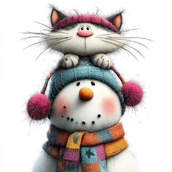 30 Watercolor Christmas Cats & Snowman Clipart (PNG) β view 5 β watercolor clipart transparent PNG instant download