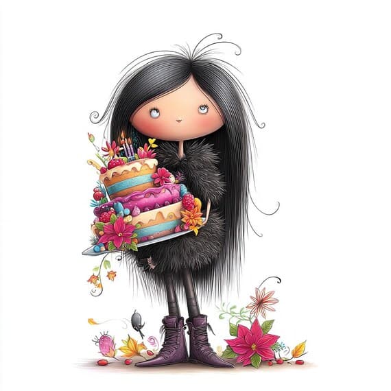 18 Whimsical Birthday Girl Clipart (JPG) β view 8 β watercolor clipart transparent PNG instant download