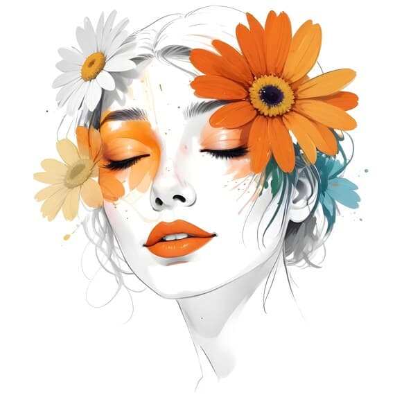 10 Whimsical Floral Woman Face Clipart β view 6 β watercolor clipart transparent PNG instant download