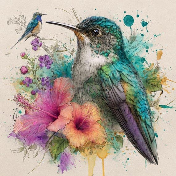 12 Abstract Hummingbird ,Watercolor bird wall art for Modern Decor β view 7 β watercolor clipart transparent PNG instant download