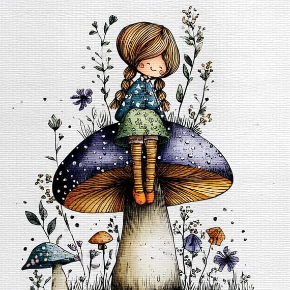 18 Whimsical Mushroom Girl Clipart PNG β view 4 β watercolor clipart transparent PNG instant download