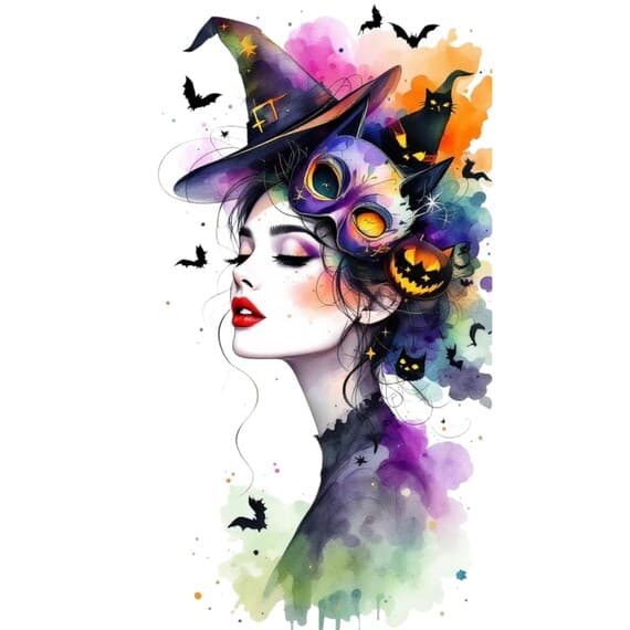 Halloween Witch Clipart – Glam Gothic Woman Portraits (JPG) — view 5 — watercolor clipart transparent PNG instant download
