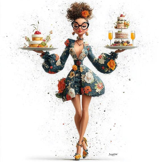 22 Quirky Fashion Cake Girl Clipart, Elegant Dessert Illustration Set β view 5 β watercolor clipart transparent PNG instant download