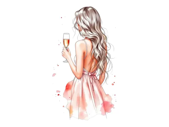 Watercolor Woman with Champagne Clipart β view 5 β watercolor clipart transparent PNG instant download