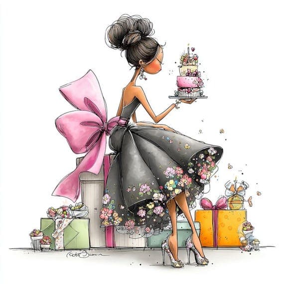 20 Fashion Birthday Girl Clipart (JPG) β view 4 β watercolor clipart transparent PNG instant download