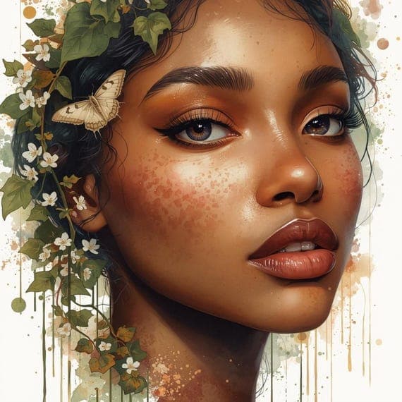 20 Botanical Woman Portrait Watercolor Art – Nature Inspired Female Il — view 6 — watercolor clipart transparent PNG instant download