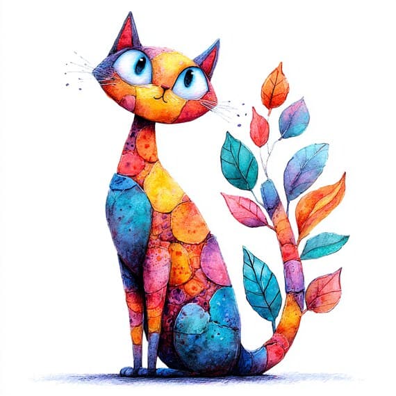17 Whimsical Cat Line Art Clipart JPG β view 4 β watercolor clipart transparent PNG instant download