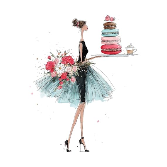 20 Parisian Birthday Girl Clipart (JPG) β view 6 β watercolor clipart transparent PNG instant download