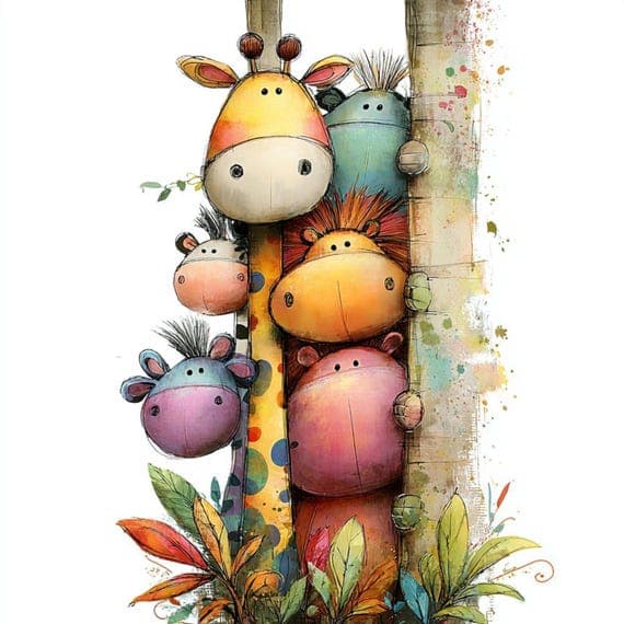 Watercolor Peekaboo Jungle Animals Clipart β view 6 β watercolor clipart transparent PNG instant download