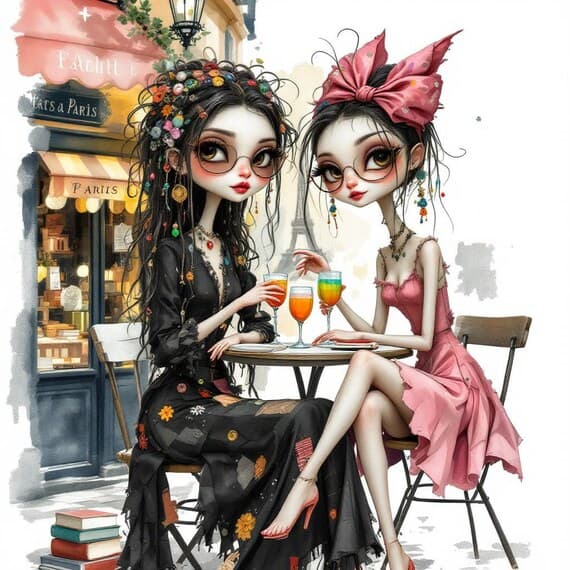Whimsical Sisters Clipart, Paris Theme, Watercolor JPGs (Commercial Us β view 6 β watercolor clipart transparent PNG instant download