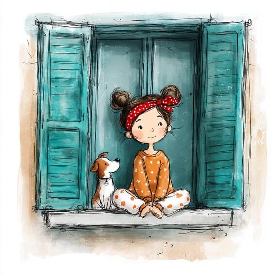18 Watercolor Girl and Puppy Window Clipart (JPG) — view 6 — watercolor clipart transparent PNG instant download