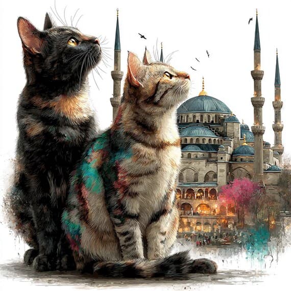 20 Catstanbul Clipart ; Whimsical Turkish Feline Graphics Istanbul Jun — view 5 — watercolor clipart transparent PNG instant download