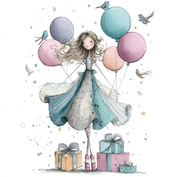 Watercolor Birthday Girl Clipart — watercolor clipart transparent PNG instant download