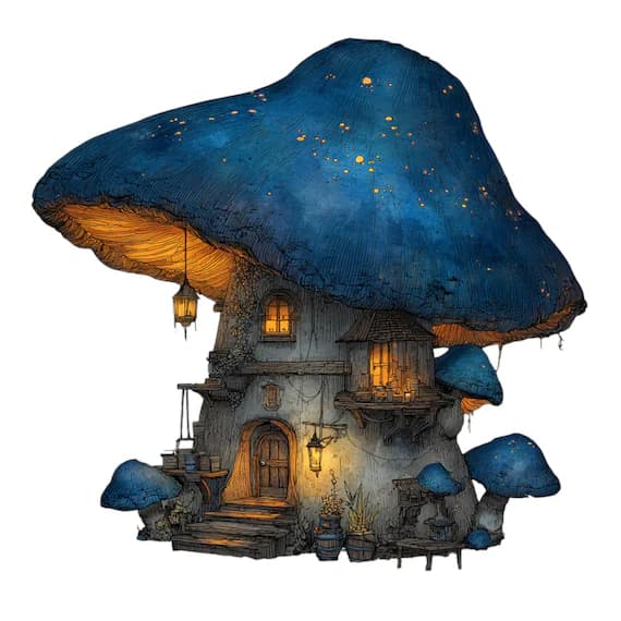 15 Whimsical Mushroom House Clipart (PNG) β view 6 β watercolor clipart transparent PNG instant download