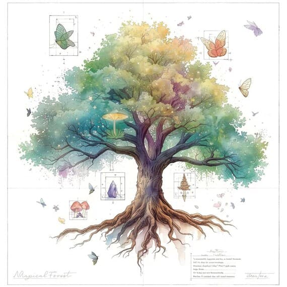 20 Fantasy Tree Blueprint Art β view 8 β watercolor clipart transparent PNG instant download