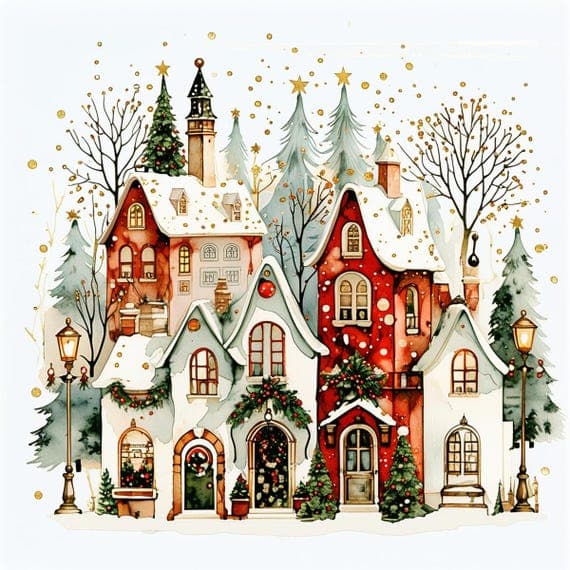 30 Christmas Village Clipart PNG Set, Watercolor Digital Art for Holid β watercolor clipart transparent PNG instant download