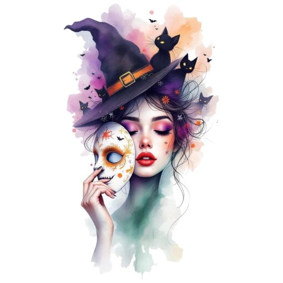 Halloween Witch Clipart – Glam Gothic Woman Portraits (JPG) — view 6 — watercolor clipart transparent PNG instant download