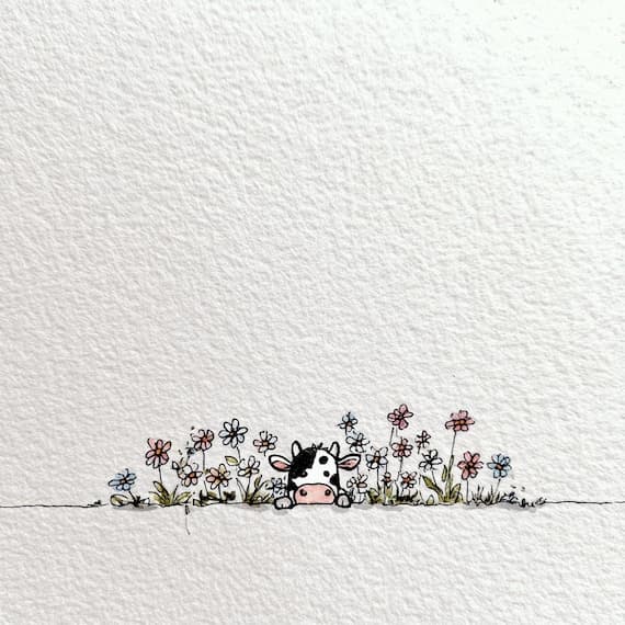 22 Peeking Cow Clipart, Watercolor Farm Animals, Whimsical Spring Flow β view 2 β watercolor clipart transparent PNG instant download