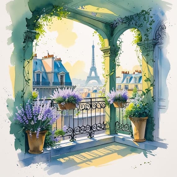 Paris Balcony Watercolor Clipart — watercolor clipart transparent PNG instant download