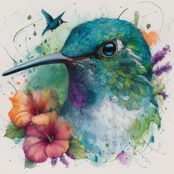 12 Abstract Hummingbird ,Watercolor bird wall art for Modern Decor β view 4 β watercolor clipart transparent PNG instant download