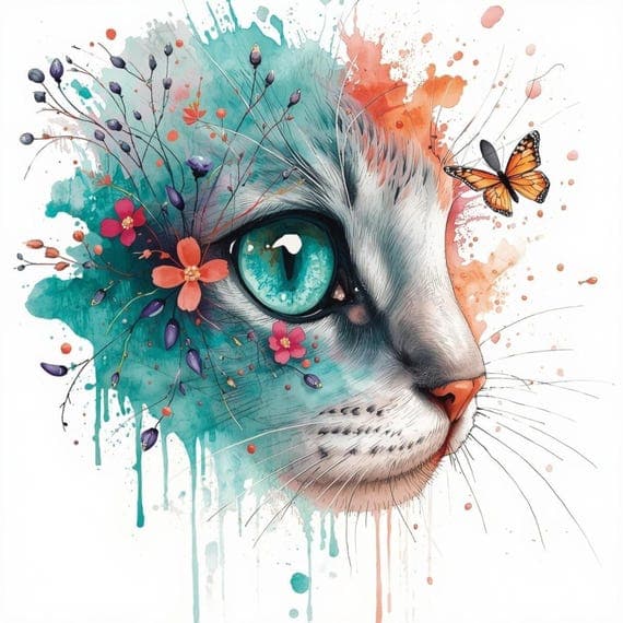 30 Abstract Floral Cat Bundle β view 4 β watercolor clipart transparent PNG instant download