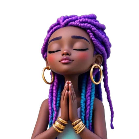 Praying Black Girl Clipart, Figurines African American (PNG, JPG) β watercolor clipart transparent PNG instant download