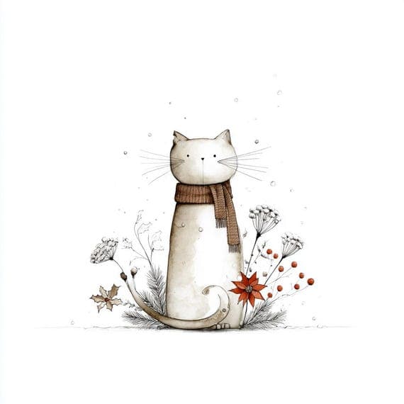 20 Minimal Christmas Cat Clipart – Modern Watercolor Holiday Cats for — view 5 — watercolor clipart transparent PNG instant download