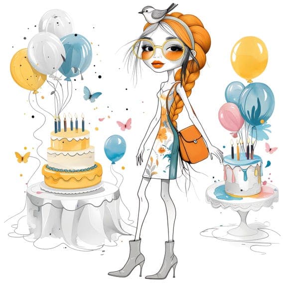 Watercolor Birthday Girl Clipart β view 8 β watercolor clipart transparent PNG instant download