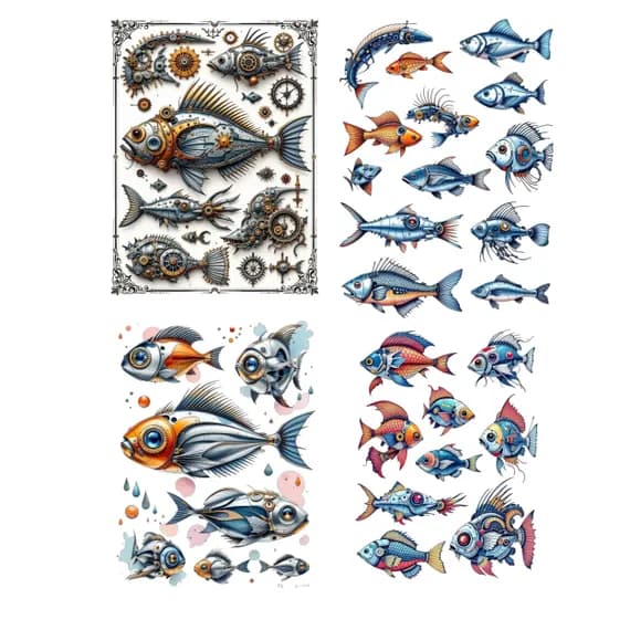 100 Steampunk Fish 100+ PNG Bundle β view 5 β watercolor clipart transparent PNG instant download
