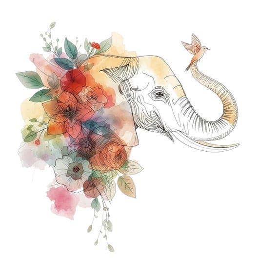 Watercolor Floral Elephant Clipart β view 2 β watercolor clipart transparent PNG instant download