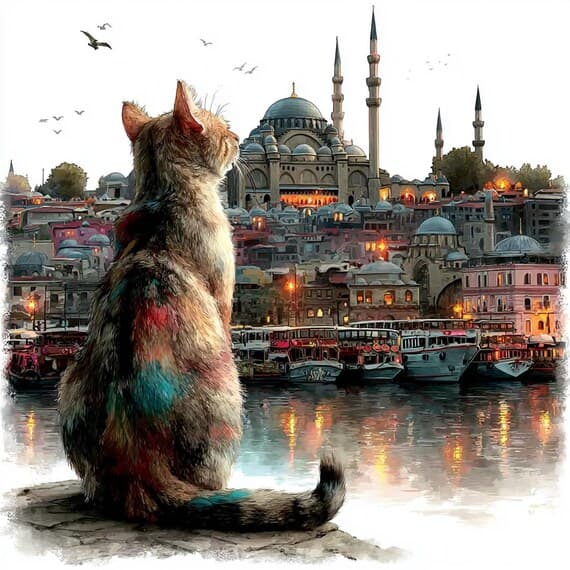 20 Catstanbul Clipart ; Whimsical Turkish Feline Graphics Istanbul Jun — view 2 — watercolor clipart transparent PNG instant download
