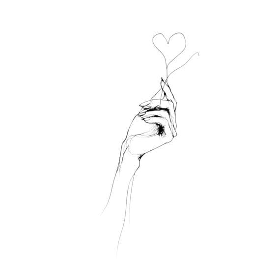 One Line Hand Heart Clipart, Minimalist Tattoo Design (PNG) — watercolor clipart transparent PNG instant download
