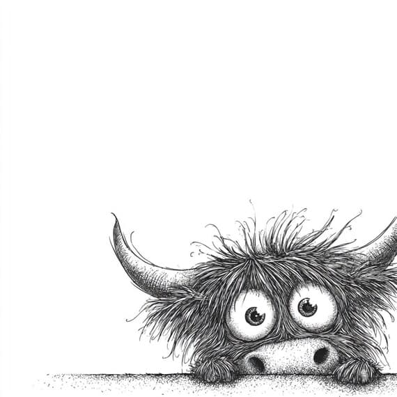 15 Funny Peeking Cow Clipart – Quirky Highland Bull Illustrations for — view 8 — watercolor clipart transparent PNG instant download