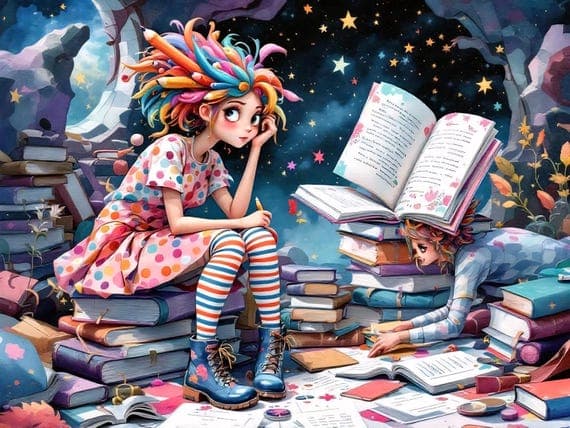 Whimsical Book Lover Clipart β view 3 β watercolor clipart transparent PNG instant download
