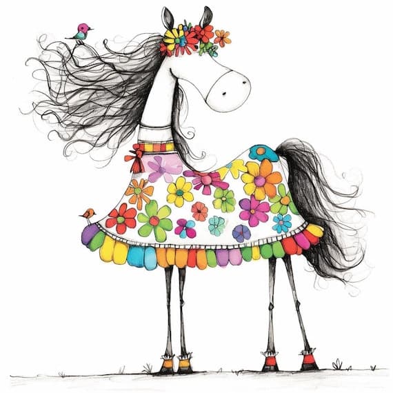 15 Whimsical Horse Clipart, Watercolor Floral Fantasy — watercolor clipart transparent PNG instant download