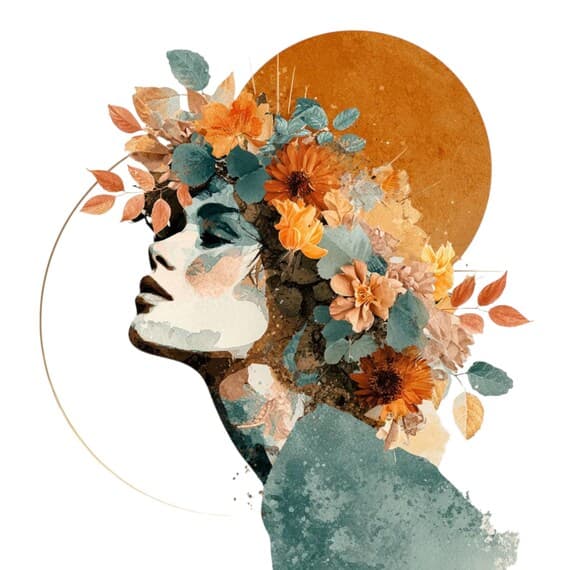 Terracotta Floral Goddess Clipart – Boho Celestial Woman Faces (PNG JP — watercolor clipart transparent PNG instant download