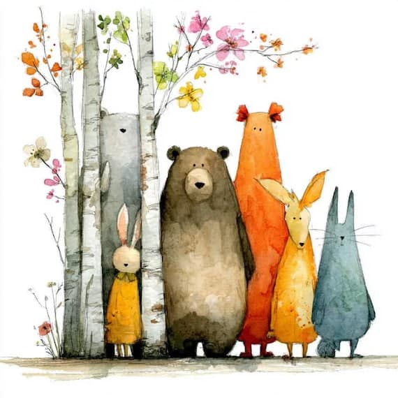 25 Whimsical Woodland Animal Clipart, Watercolor Forest Friends Printa β view 2 β watercolor clipart transparent PNG instant download