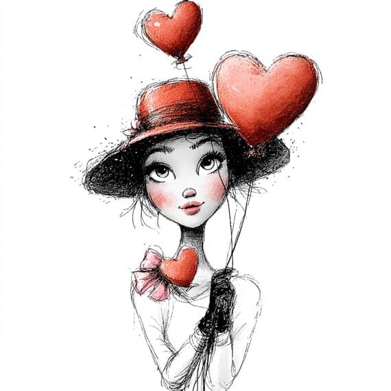 25 Whimsical Heart Girl Clipart β view 2 β watercolor clipart transparent PNG instant download