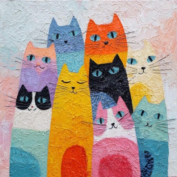 18 Colorful Cat Art Prints JPG β view 7 β watercolor clipart transparent PNG instant download