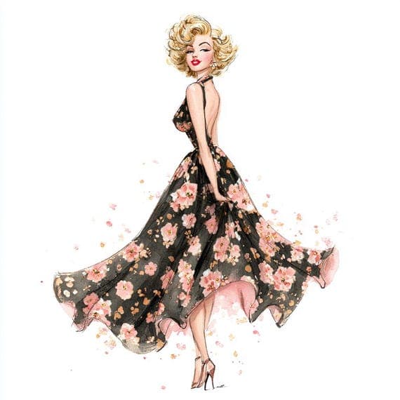 1950s Fashion Illustration β view 4 β watercolor clipart transparent PNG instant download