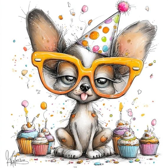 Funny Chihuahua Birthday Clipart β watercolor clipart transparent PNG instant download