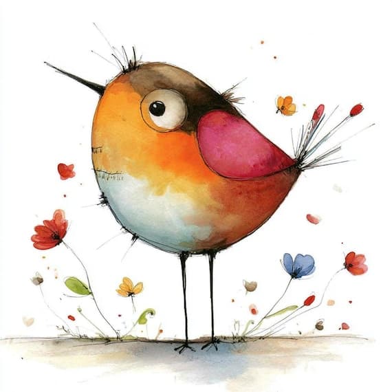 15 Watercolor Quirky Bird Clipart PNG Bundle for ,Sublimation & Fantas β view 6 β watercolor clipart transparent PNG instant download
