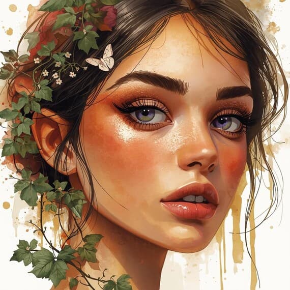 20 Botanical Woman Portrait Watercolor Art – Nature Inspired Female Il — view 7 — watercolor clipart transparent PNG instant download