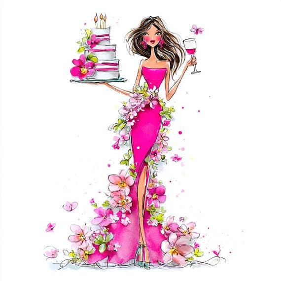 15 Watercolor Cake Girl Clipart (PNG) — view 3 — watercolor clipart transparent PNG instant download