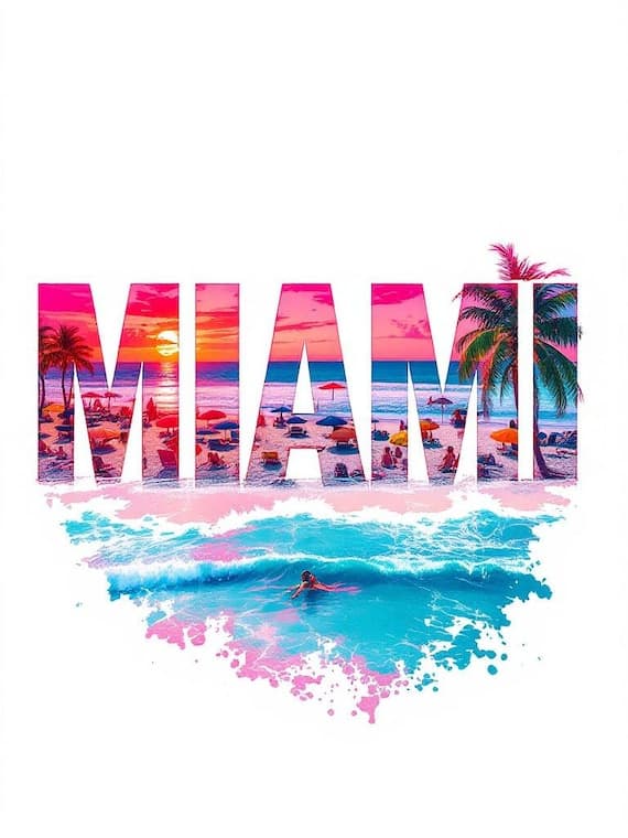 Miami Beach Double Exposure Clipart Set — watercolor clipart transparent PNG instant download