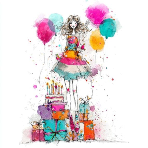 Watercolor Birthday Girl Clipart β view 5 β watercolor clipart transparent PNG instant download