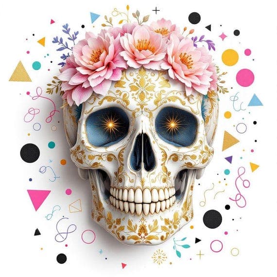 15 Whimsical Floral Skull Clipart PNG β view 3 β watercolor clipart transparent PNG instant download